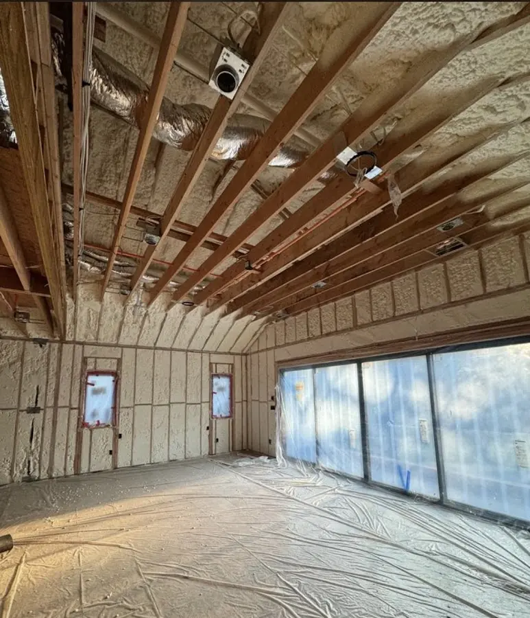 Interior walls and ceiling insulated with spray foam during new construction in Rio Vista